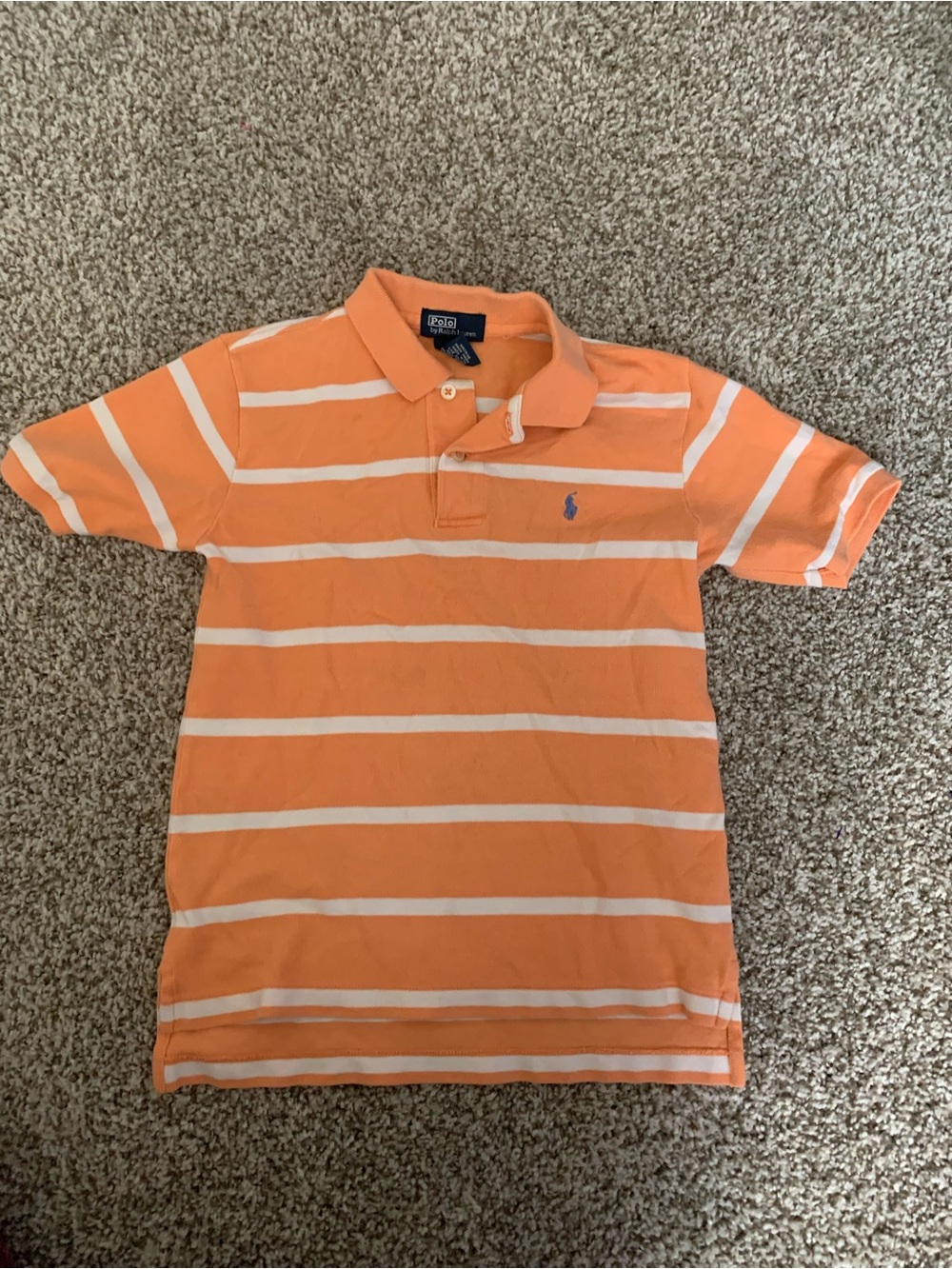 Polo by Ralph Lauren Orange & White Striped Polo with Blue Pony Logo